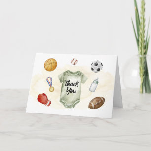 Watercolor All Star Sports Bodysuit Baby Shower Dankeskarte