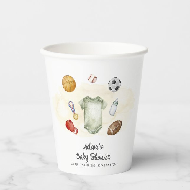 Watercolor All Star Sports bodysuit Baby Shower  Pappbecher (Vorderseite)
