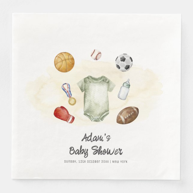 Watercolor All Star Sports bodysuit Baby Shower  Serviette (Vorderseite)