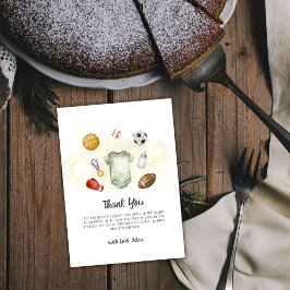 Watercolor All Star Sports Boy Baby Shower  Dankeskarte