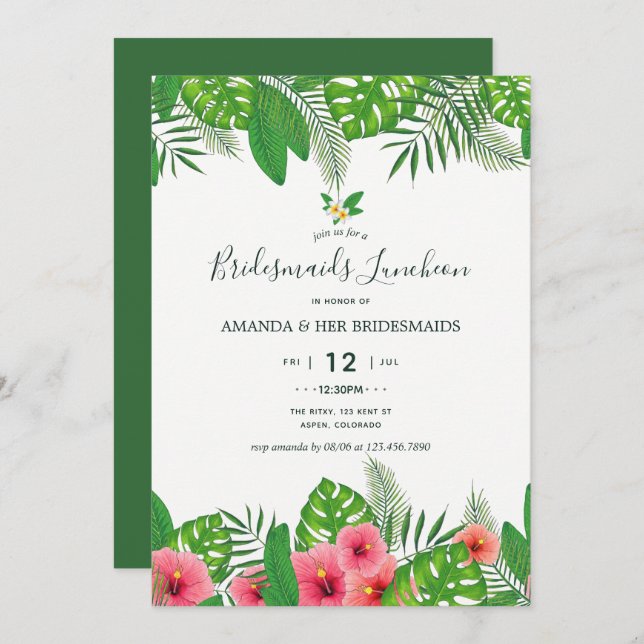 Watercolor Aloha Luau Wedding Bridemaid Luncheon Einladung (Vorne/Hinten)