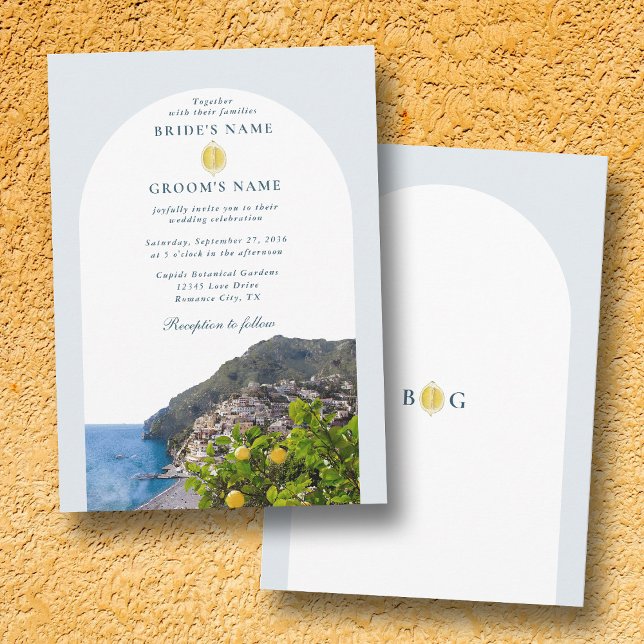 Watercolor Amalfi Coast Arch Italy Lemons Wedding Einladung (Watercolor Amalfi Coast Arch Italy Lemons Wedding Invitation)