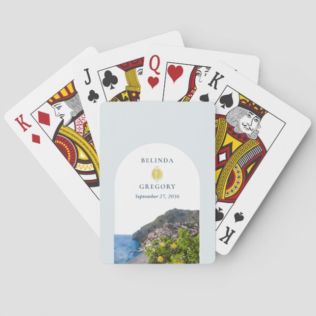 Watercolor Amalfi Coast Arch Italy Lemons Wedding Spielkarten (Rückseite)