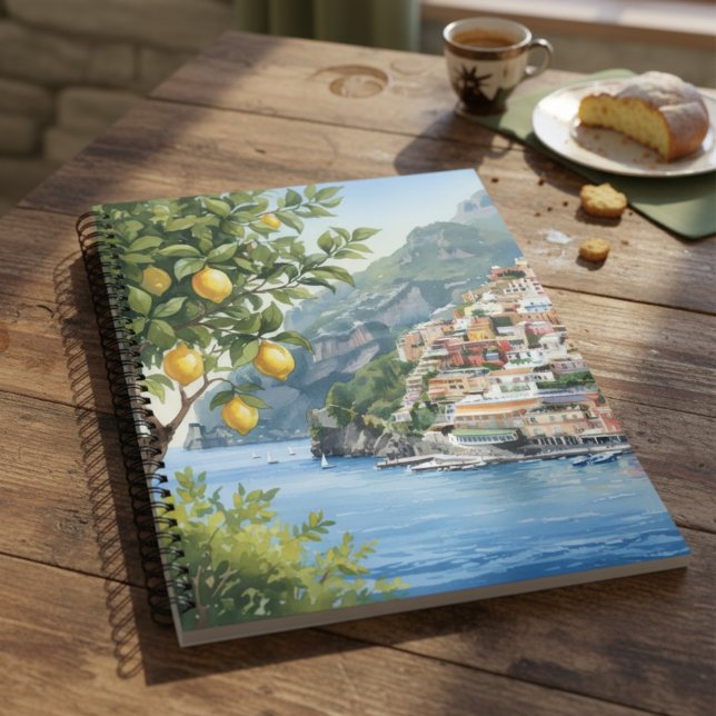 Watercolor Amalfi Coast Landscape with Lemon Tree Notizbuch (Von Creator hochgeladen)