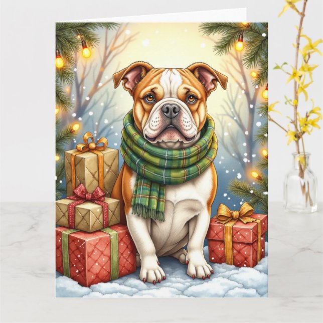 Watercolor American Bulldog Christmas Holiday Karte (Gelbe Blume)