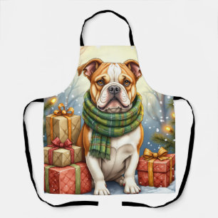 Watercolor American Bulldog Weihnachtsfeiertag Schürze