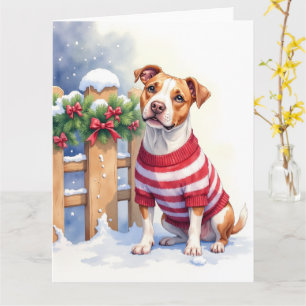 Watercolor American Pit Bull Terrier Festiv Karte