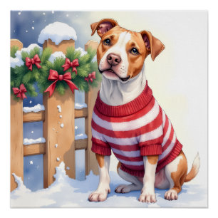 Watercolor American Pit Bull Terrier Festiv Poster