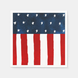 Watercolor Americana Style Red White Blue USA Flag Serviette
