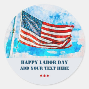 Watercolor-Amerikanische-Flagge-Labor-Day Runder Aufkleber