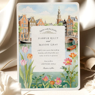 Watercolor Amsterdam Holland Wedding Einladung