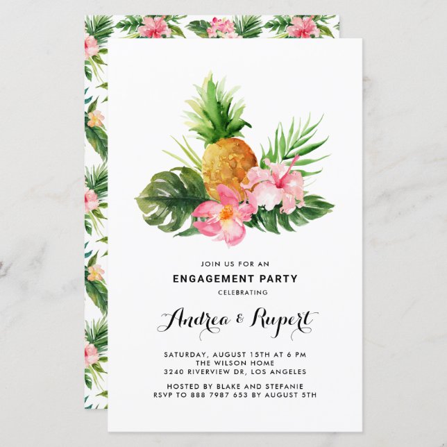 Watercolor Ananas Tropical Engagement Party (Vorne/Hinten)