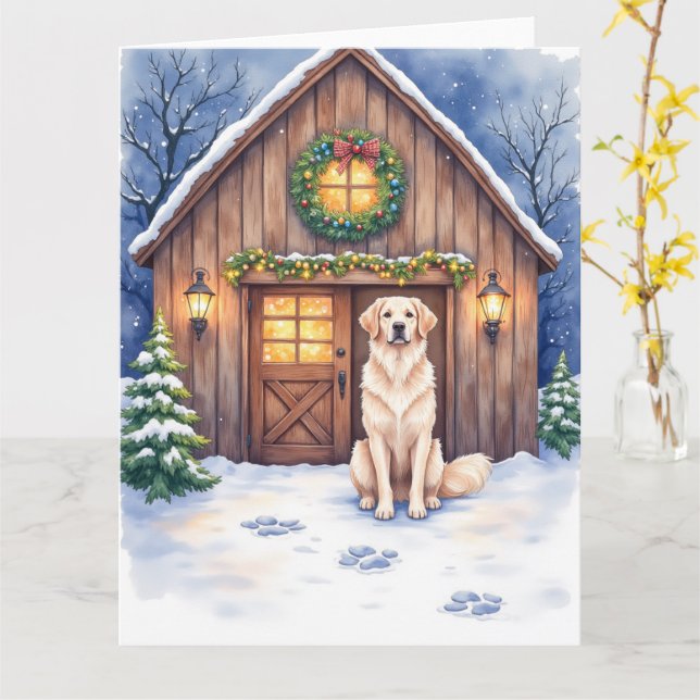 Watercolor Anatolian Shepherd Dog Rustic Barn Karte (Gelbe Blume)