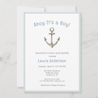 Watercolor Anchor Nautical Baby boy Baby shower  Einladung