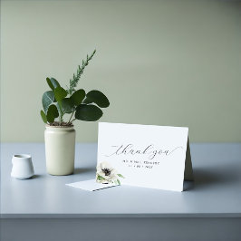 Watercolor Anemones Black & White Script Hochzeit Dankeskarte