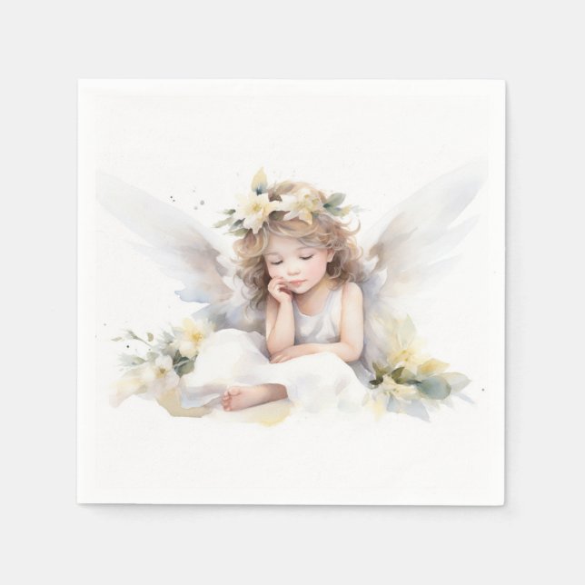 Watercolor Angel Girl Serviette (Vorderseite)