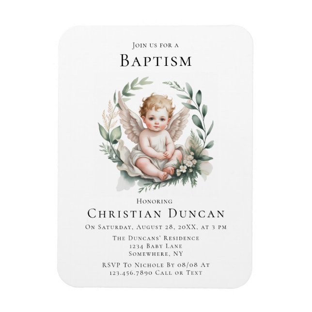 Watercolor Angel Wings Baptism Invite Magnet (Vertikal)