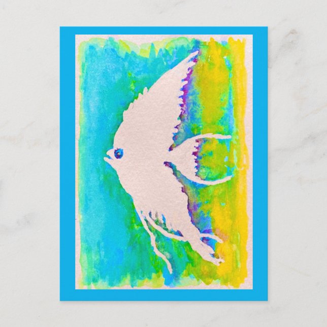 WATERCOLOR ANGELFISH SILHOUETTE POSTCARD POSTKARTE (Vorderseite)