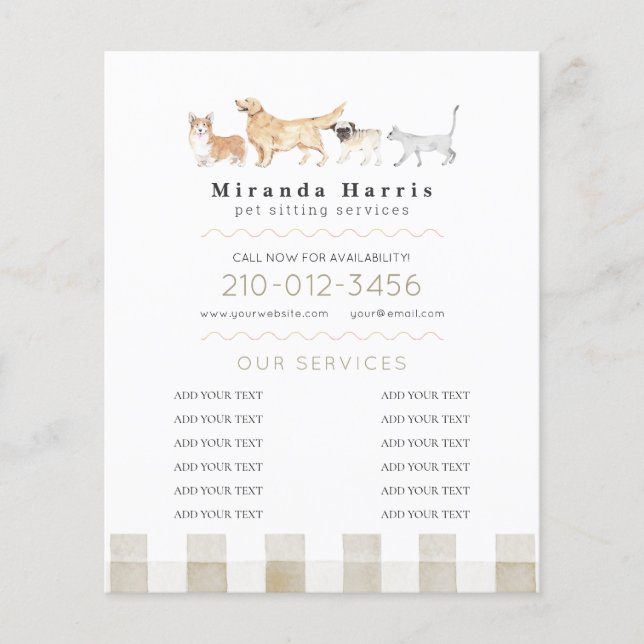 Watercolor Animals Pet Sitter Dog Walker Business Flyer (Vorne)