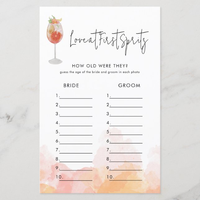 Watercolor Aperol Spritz Brautparty Game (Vorderseite)