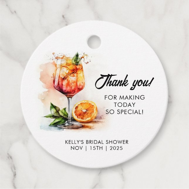 Watercolor Aperol Spritz Brautparty Geschenkanhänger (Vorderseite)