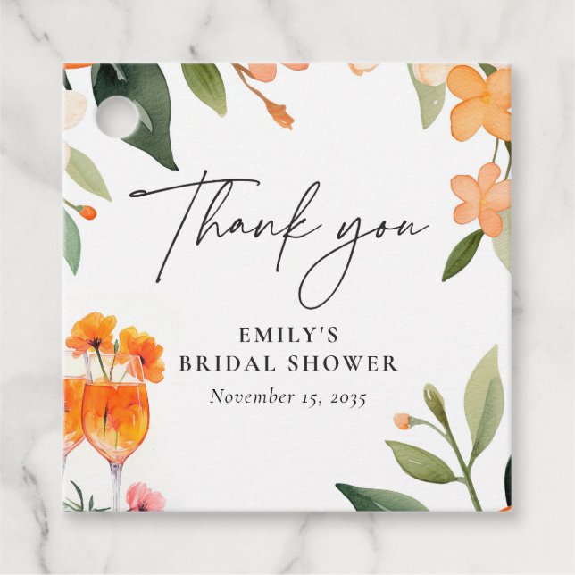 Watercolor Aperol Spritz Brautparty Geschenkanhänger (Vorderseite)