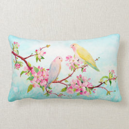 Watercolor-Apple-Blüten-und Liebe-Vogel-Kissen Lendenkissen
