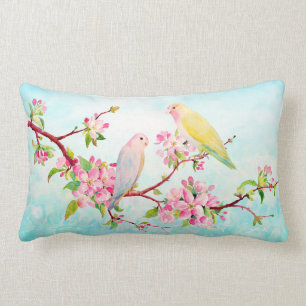 Watercolor-Apple-Blüten-und Liebe-Vogel-Kissen Lendenkissen