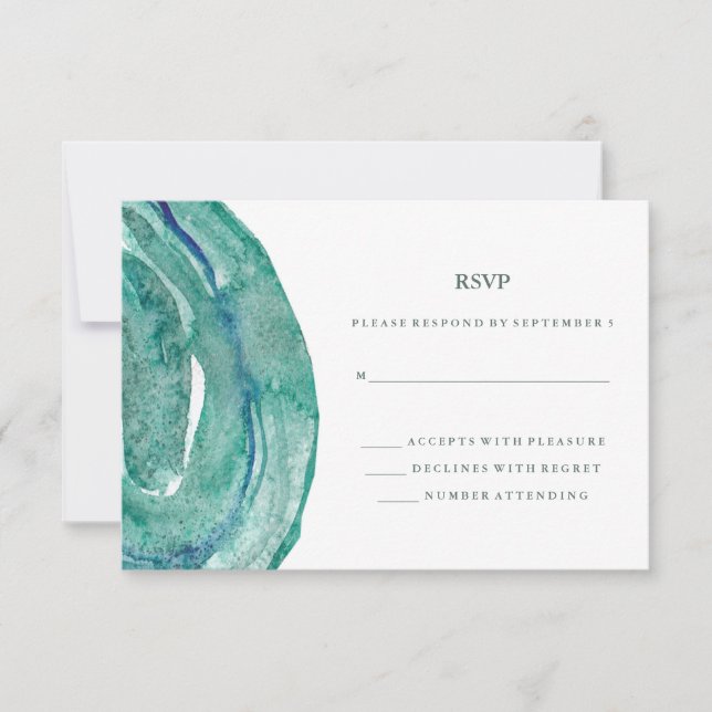Watercolor Aquamarin Geode Wedding RSVP Karte (Vorderseite)