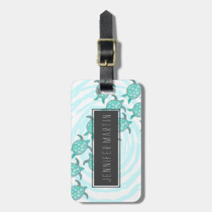 Watercolor-aquamarine Seeschildkröten auf Wirblen Gepäckanhänger