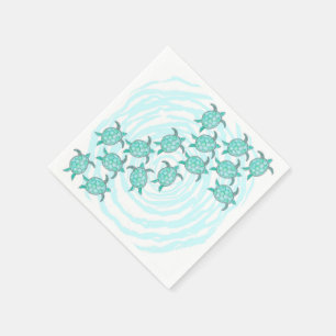 Watercolor-aquamarine Seeschildkröten auf Wirblen Serviette