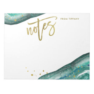 Watercolor aquamarines Geode mit Goldtypographie Notizblock
