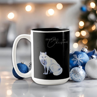 Watercolor Arctic Fox Frohe Weihnachten Schwarz Zweifarbige Tasse