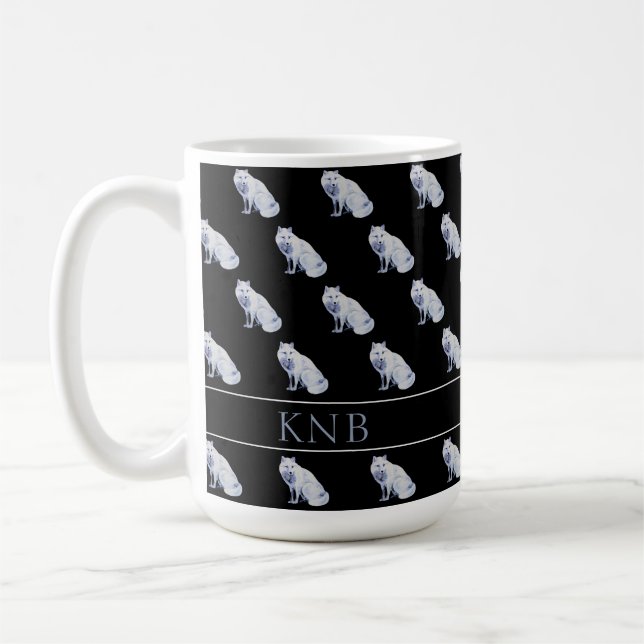 Watercolor Arctic Fox Weihnachtsmuster Monogram Kaffeetasse (Links)