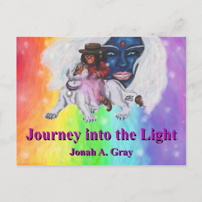 Watercolor Art Boy Riding white Lioness Woman Love Postkarte (Vorderseite)