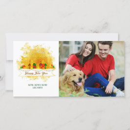 Watercolor Art Christmas Village Fotokarte Feiertagskarte