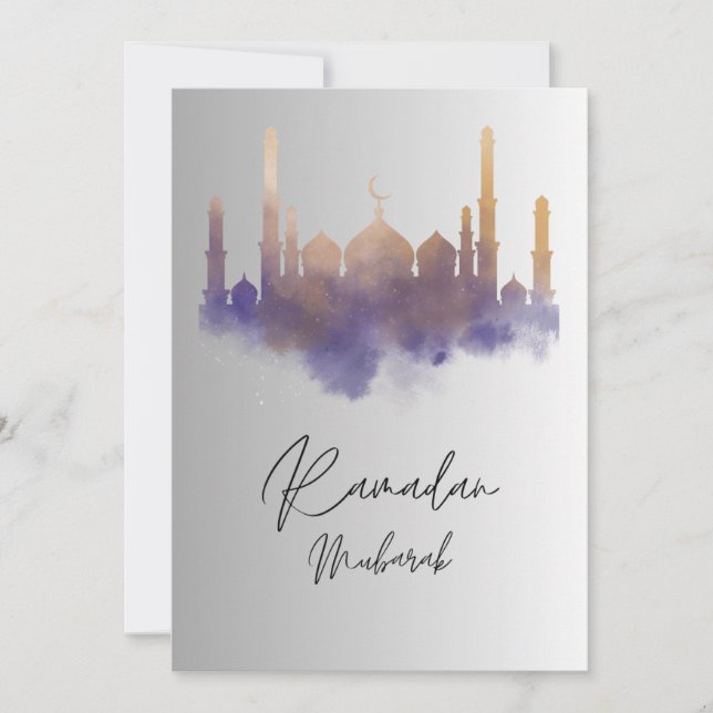 Watercolor Art Mosque Ramadan Mubarak Card Einladung (Vorderseite)