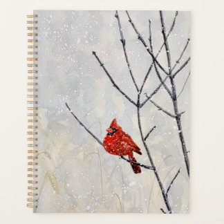 watercolor art planner, cardinal and snow planer
