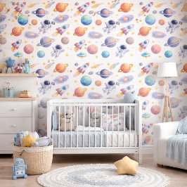 Watercolor Astronaut Galaxy Pattern Space Nursery Tapete