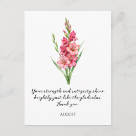 WATERCOLOR AUGUST GLADIOLUS BIRTH FLOWER POSTKARTE