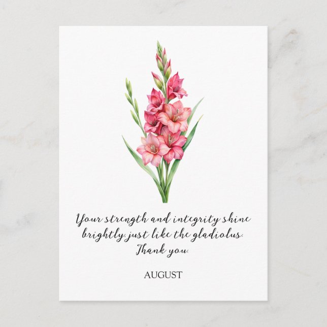 WATERCOLOR AUGUST GLADIOLUS BIRTH FLOWER POSTKARTE (Vorderseite)