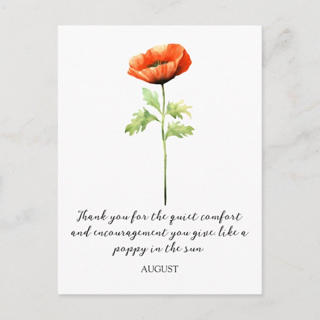 WATERCOLOR AUGUST POPPY BIRTH FLOWER POSTCARD POSTKARTE (Vorderseite)