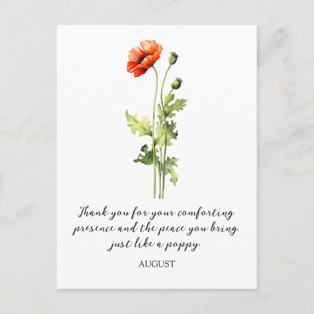 WATERCOLOR AUGUST POPPY BIRTH FLOWER POSTCARD POSTKARTE (Vorderseite)