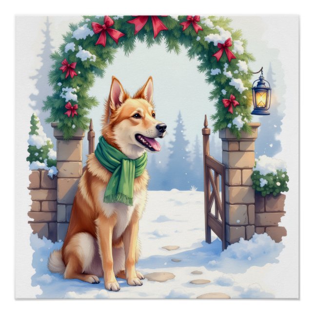 Watercolor Australian Kelpie Countryside Gate Poster (Vorderseite)