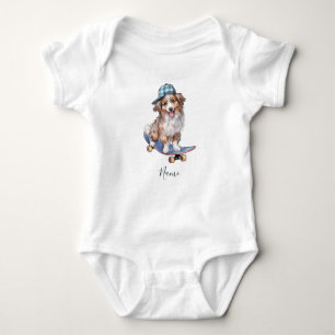 Watercolor Australian Shepherd Baby Bodysuit Baby Strampler