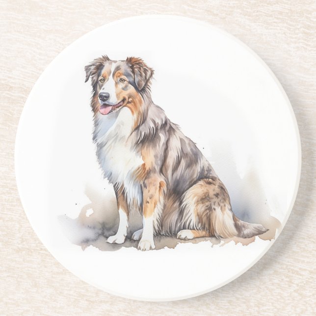 Watercolor Australian Shepherd Getränkeuntersetzer (Vorne)