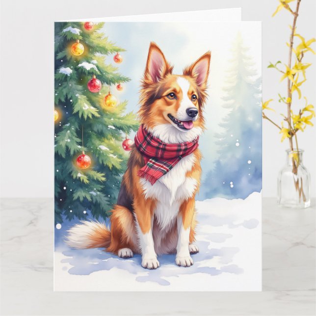 Watercolor Australian Shepherd Glowing Christmas Karte (Gelbe Blume)