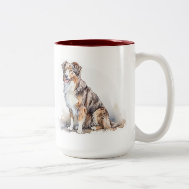 Watercolor Australian Shepherd Zweifarbige Tasse (Rechts)