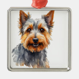 WATERCOLOR AUSTRALIAN SHEPHERHERDOG ORNAMENT AUS METALL