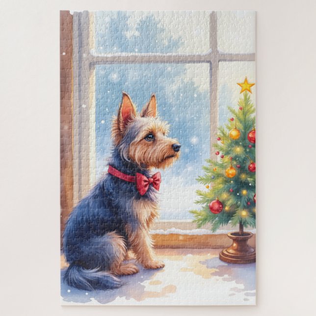 Watercolor Australian Terrier Tabletop Christmas Puzzle (Vertikal)